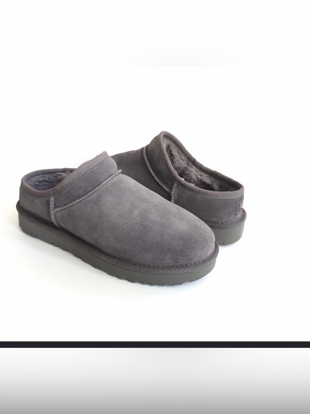 UGG Men's Gray Suede Fleece-Lined Slip-On Clog